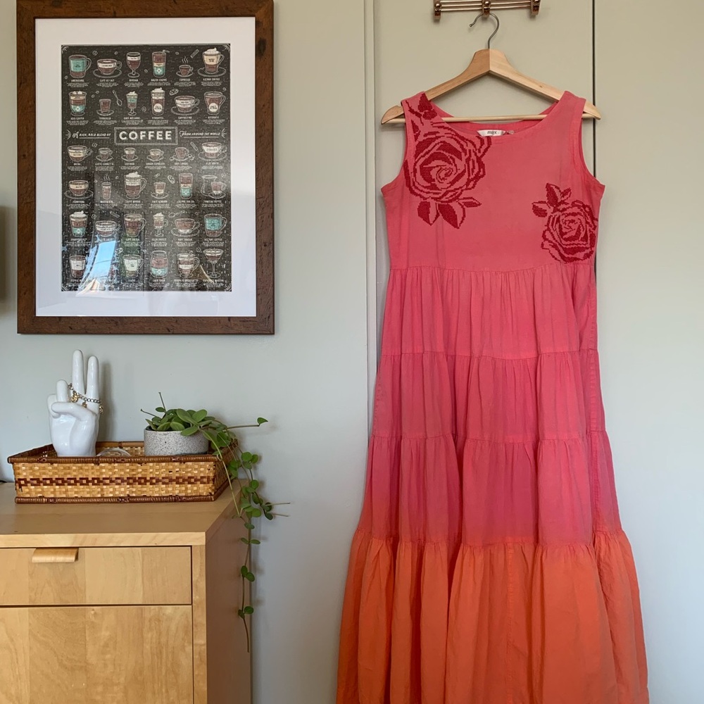 Ombre Pink and Orange 100% Cotton Sleeveless Dress Size Large